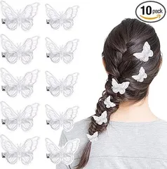 【在庫処分】Seiunn 蝶々 髪飾り レースヘアクリップ 【10個セット】 蝶ヘアピン ヘアアクセサリー 前髪クリップ 可愛い おしゃれ 結婚式 パーティー 発表会 誕生日 子供 レディース ホワイト