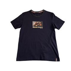 中古 ポールスミス PaulSmith 半袖 Tシャツ クリーニング済み サッカーボール ネイビー シグネチャーストライプ メンズ Lサイズ