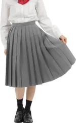 Eiza プリーツスカート 無地 学生 制服 車ヒダ スクールユニフォーム 女子高生 中学 e210( グレー 60cm,  M)