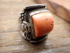 【VINTAGE】CORAL　STERLING　RING　インディアンジュエリー