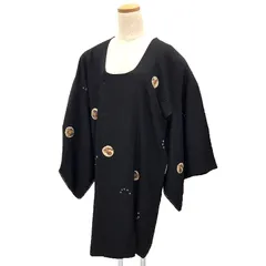 セール 京やM391 特選和装コート 正絹 道行コート ロング丈 身丈100cm 裄70cm 紬 TUMUGIの道行 茄子 南瓜 蓮根 野菜文様 絞り 鹿の子絞り ガード加工済み ブラック 着物コート 羽織 道中着 道行 塵除け 着物羽織もの 袷仕立て 未使用