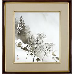 山下 巌 】【 早春 】絹本彩色 日本画 軸装 共箱・二重箱・太巻軸棒 牙