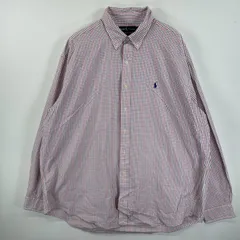 古着 ラルフローレン RALPH LAUREN 長袖シャツ ボタンダウンシャツ ワンポイント ロゴ 大きいサイズ XXL  ホワイト系 チェック メンズ