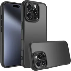 iPhone 16 Pro 用 ケース 耐衝撃 半透明 薄型 指紋防止 防汚 防塵 滑り止め 米軍MIL規格 ストラップホール付き ワイヤレス充電対応 スマホカバー EUMADOVE (ブラック, IPhone 16 Pro)