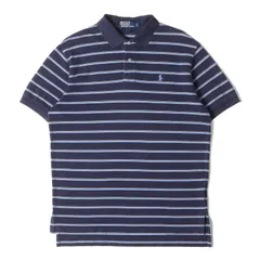 POLO Ralph Lauren ポロ ラルフローレン ポロシャツ サイズ:L 90s - 00s ワンポイント 鹿の子 ボーダー 半袖ポロシャツ オールド ネイビー ライトブルー トップス 90年代 ヴィンテージ 古着【メンズ】