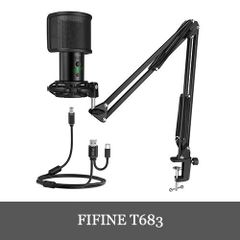 FIFINE T683 コンデンサーマイク USB-A/Cの分岐ケーブル ポップガード アームスタンド Mac/Windows/Linus/Play Station/Xbox対応