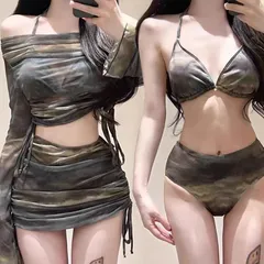 水着 レディース セパレート ビキニ 四点セット 長袖 カバーアップ スリム 防晒 M250613-112