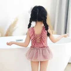 キッズワンピース水着２点セットピンク120サイズ/130サイズ/140サイズキャップ付き011