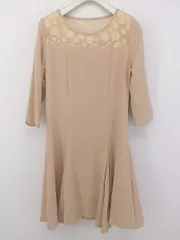 ◇ ◎ Rew de Rew ルゥデルゥ タグ付 水玉 ドット 七分袖 膝丈 ワンピース サイズ40 ベージュ レディース P  【1301310001305】