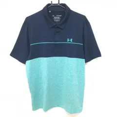 アンダーアーマー 半袖ポロシャツ ネイビー×エメラルドグリーン ロゴプリント  メンズ XL ゴルフウェア UNDER ARMOUR