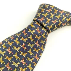 【 Salvatore Ferragamo 】A 4 A-3 フェラガモ 馬柄 シルク100％ ネクタイ 長さ144㎝ フォーマル 紳士 メンズ 服飾小物 イタリア製 ネイビー 紺色系