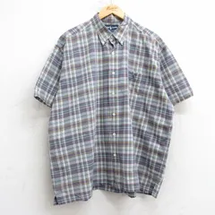 XL/古着 ラルフローレン 半袖 ブランド シャツ メンズ 90s ワンポイントロゴ GREGGOR 大きいサイズ コットン ボタンダウン グレー他 チェッ