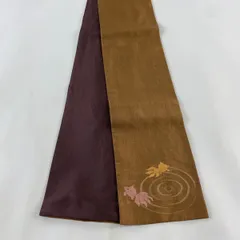 半幅帯 秀品 金魚 水面 金糸 茶色 正絹 【中古】
