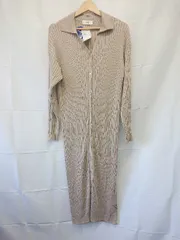 ◇ ⊇ BEAMS HEART ビームスハート タグ リブニット 長袖 膝下丈 ワンピース サイズF ベージュ系 レディース E  【1507160016647】