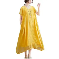 XL_イエロー ［H.U.A］ ワンピース 半袖 マタニティワンピース リゾート 大きいサイズ 夏 カワイイ ロングワンピース 大きめ おおきいサイズ ロング デート マタニティ ユッタリ ゆったりワンピース セクシー 綿 上品 ロング丈 aライン マキシワン