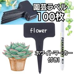 園芸ラベル Ｔ字型 ネームプレート 100枚 ブラック ホワイトマーカー付き 名札 園芸用品 園芸用ラベル まとめ売り まとめ買い おしゃれ タグ　★
