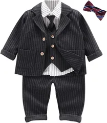 しあわせ倉庫 初めての紳士トータルコーデ ベビー フォーマル スーツ 6点セット 男の子 赤ちゃん ボーイズ タキシード 入園式 卒園式 七五三 誕生日 結婚式(ブラック,  100)