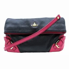 Vivienne Westwood ヴィヴィアンウエストウッド フラップ オーブロゴ レザー ショルダーバッグ ブラック ピンク レディース 【中古】
