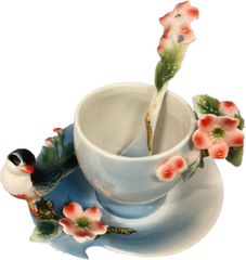 陶磁器装飾品 小鳥のティーカップ3点セット