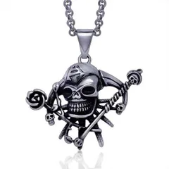 パンク ドクロ ペンダント ピエロ 髑髏 メンズネックレス ネックレス 骸骨 ステンレス サーカス スカル サージカル アレルギーフリー