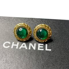CHANEL シャネル ビンテージ イヤリング グリーン グリポア ココ コメ 