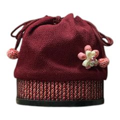 【🌟訳あり大特価🌟定価5,980円】ME-A-348 竹かご巾着　籠バッグ  巾着 夏 祭り 花火大会 シンプル 大人  レディース　ミニマリスト　ケース　ポシェット　小物入れ　収納　お出かけ　雑貨　グッズ　かわいい 小桜 えんじ　ちりめん