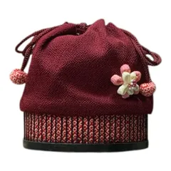 【🌟訳あり大特価🌟定価5,980円】ME-A-348 竹かご巾着　籠バッグ  巾着 夏 祭り 花火大会 シンプル 大人  レディース　ミニマリスト　ケース　ポシェット　小物入れ　収納　お出かけ　雑貨　グッズ　かわいい 小桜 えんじ　ちりめん