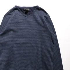 90's 00's エディーバウアー ボーダー Vネック ロングスリーブ コットン Tシャツ (M) 無地 ロン リブ無し 90年代 旧タグ オールド 長袖 アメリカ古着 USED  ビンテージ ヴィンテージ