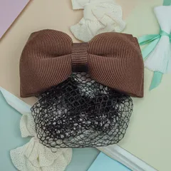 ●98 グログランリボンソフトヘアクリップ バレッタ ネット付き グログランリボン シンプル お団子 シニヨン まとめ髪 ヘアアクセ  女性 大人 おしゃれ かわいい