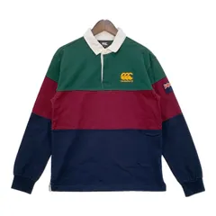 CANTERBURY ボーダー ラガーシャツ 美品 長袖 ポロシャツ 8021014N00 RA48592 メンズ Mサイズ グリーン系 カンタベリー トップス DM14209■