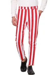 Lars Amadeus ストライプパンツ ペンシル スーツパンツ カジュアル スキニーフィット カラーブロック メンズ レッドホワイト 30