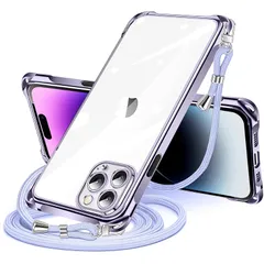 iPhone 11 Pro 用 ケース クリア ショルダー iphone11pro 用 スマホケース アイフォン11Pro カバー 肩掛け 斜めかけ 縄掛けケース 透明 TPU 薄型 軽量 耐衝撃 紐付き 斜めがけ 織りストラップ付き ネックストラップ シ