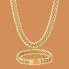 【特価】クリスマス ギフト 誕生日 プレゼント HIPHOP アクセサリー 4面カット キヘイ 18kgp マイアミキューバンチェーン 幅8mm メンズ 喜平ネックレスとブレスレットセット KRKC&CO