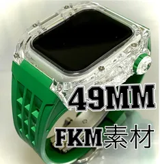 グリーン★アップルウォッチバンド ラバーベルト カバー　Apple Watch ウルトラ　ultraクリア　ケース 　49㎜