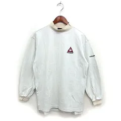 ルコックスポルティフ le coq sportif ゴルフウェア シャツ モックネック ロゴ刺繍 コットン混 ストライプ スリット 長袖 M オフホワイト /NT1