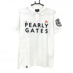 パーリーゲイツ 半袖ポロシャツ 白×ネイビー フェルトワッペン メンズ 5(L) ゴルフウェア PEARLY GATES
