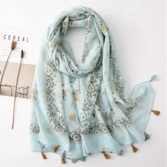 大判ストール ミント 繊細 花柄 巻草紋 フェミニン 華やか ボタニカル柄 薄手 軽量 縦長 アレンジ簡単 春 夏 秋 お花見 旅行 リゾート オフィス 冷房対策 UVカット 母の日 プレゼント ギフト 送料無料 即購入OK