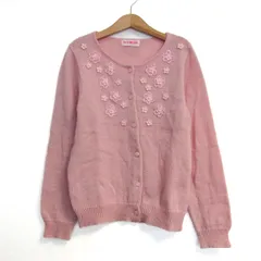 メゾピアノ カーディガン 長袖 クルーネック お花モチーフ トップス キッズ 女の子用 Lサイズ ピンク Mezzo Piano 【中古】