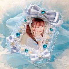硬質ケース 推しカラー 硬質デコケース 硬質ケースデコ デコケース レースデコ 写真ケース アイドル写真 公式ブロマイド写真 B7 L版ケース スカイブルー 水色担当 ギフト 卒業式 入学式 結婚式 ラッピング