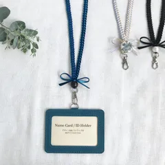 カードケース付きリボンレイネックストラップ☆インディゴブルー×ネイビー