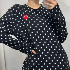 COMME des GARCONS(コム・デ・ギャルソン) ハート 刺繡 ドット柄 黒 長袖Tシャツ