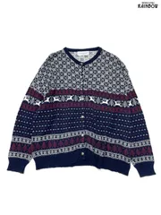 古着 CHELSEA GARDENS アメリカ製 前開き 総柄 ノルディック柄 長袖 ニット カーディガン 紺 (ttu2410149)