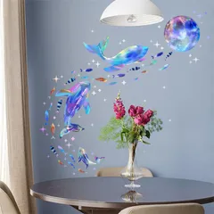 WOHAHA ウォールステッカー 海の魚 クジラ マリンライフ ダズルカラー 暗闇で光る おしゃれ 動物 スター 月 深海魚 ウォールシール 水中世界 壁に貼るステッカー 防水 すてっかー 部屋 room wall stickers decor 御洒落 ウォー