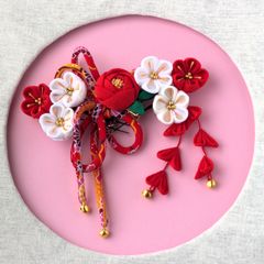 ❁つまみ細工椿&紅白梅和装髪飾りセット ❁ヘアアクセサリー・和風髪飾り・前撮り・成人式・卒業式・七五三・卒園式・着物・浴衣髪飾り