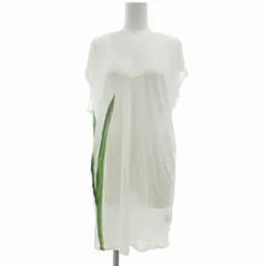 ヘルムートラング HELMUT LANG 美品 チュニックカットソー シルク混 チューリップ フラワープリント シアー シースルー ロング 半袖 S 白 ホワイト /UO ■GY09のサムネイル