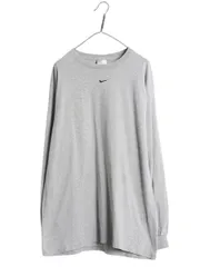 【お得なクーポン配布中!】 00s USA製 ナイキ 長袖 Tシャツ メンズ L 古着 オールド センター スモール スウッシュ ロンT ロングTシャツ ロゴT ワンポイント 当時物 灰