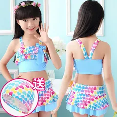 ハート柄 ブルー  女の子 子供 キッズ オフショル風 スカート型 水着  スイムウェア