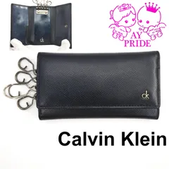 【美品】カルバンクライン　4連キーケース　ブラック　ブルー　ホック　シルバー金具　ガンメタリック　ポケット付き