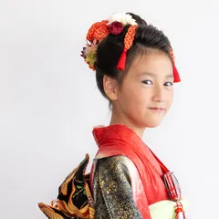 【七五三7歳日本髪/ハーフ成人式振袖髪飾り赤A】ヘッドドレス＆水引き赤・タッセル組紐白セット/七五三に人気の髪型日本髪ヘアアレンジ/七五三3歳/ハーフ成人式前撮りにも＊