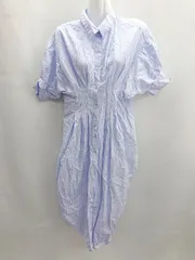 ◇ ⊂ continuer de NICE CLAUP ストライプ　半袖 ロング ワンピース サイズS ブルー系 レディース E  【1501230038898】